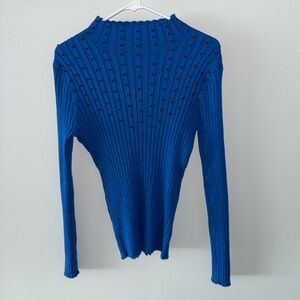Bellini Royal Blue Ribbed Long Sleeve Top
